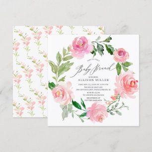Watercolor Pink Floral Baby Shower Brunch Invitation