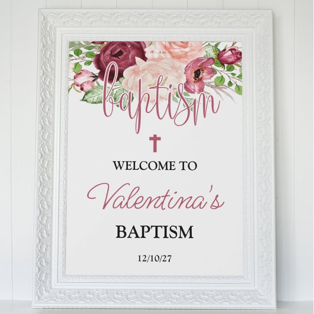 Watercolor Pink Floral Baptism Girl Welcome Poster (Creator Uploaded)