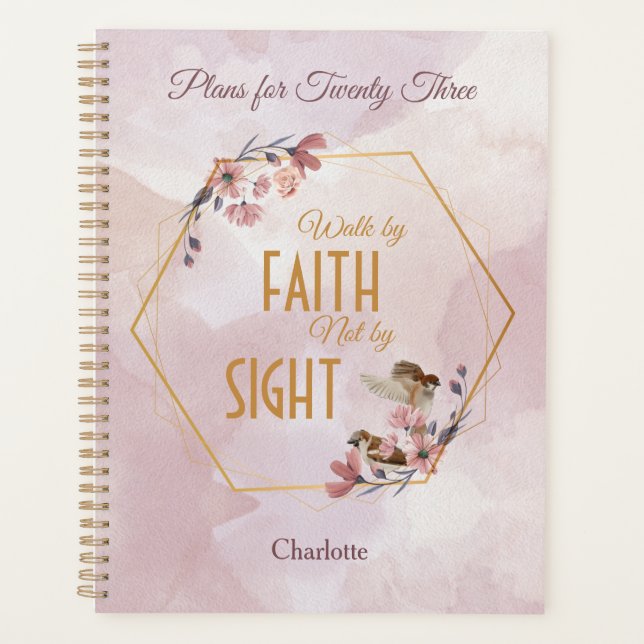 Watercolor pink floral birds Christian Planner (Front)