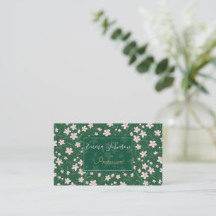 Watercolor Pink Floral Botanical Dark Green design Business Card