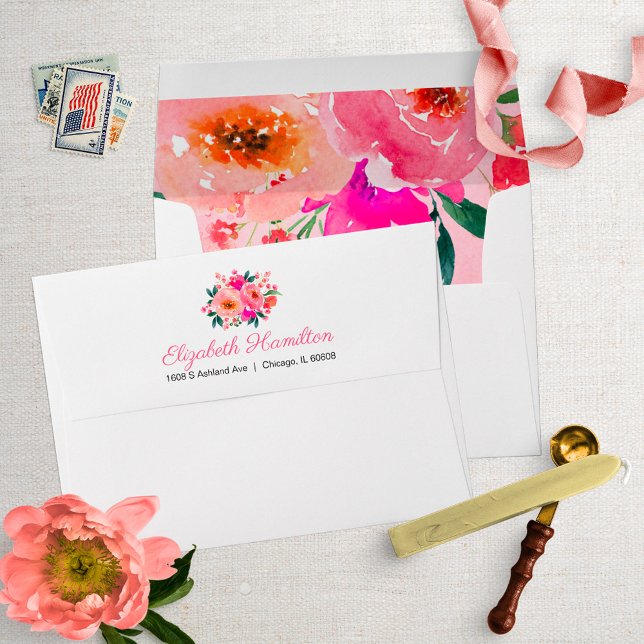 Watercolor Pink Floral Bouquet Elegant Envelopes (Creator Uploaded)