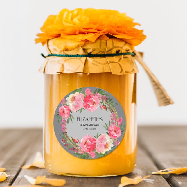 Watercolor Pink Floral Bridal Shower Classic Round Sticker (Creator Uploaded)