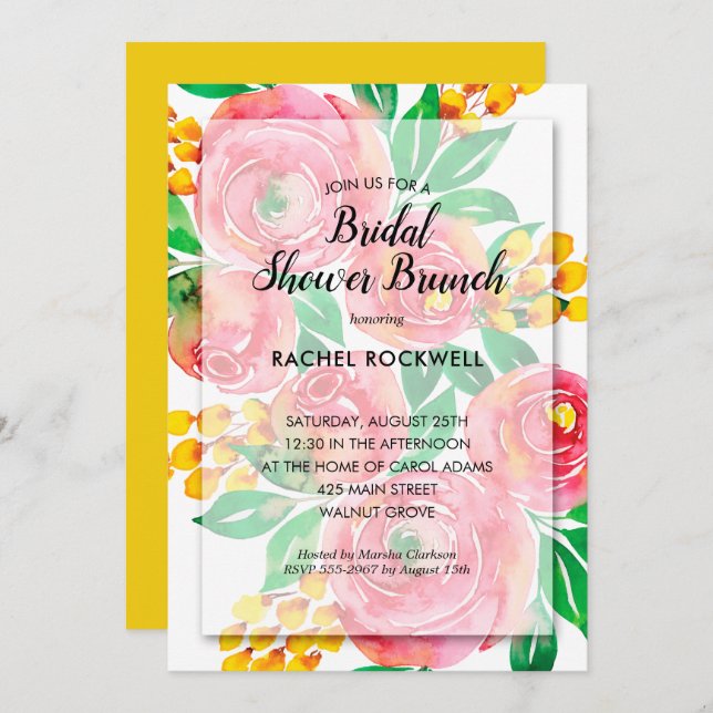 Watercolor Pink Floral Bridal Shower Invitations (Front/Back)