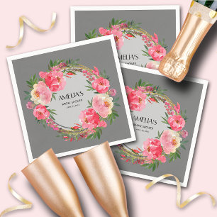 Watercolor Pink Floral Bridal Shower Napkin