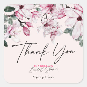 Watercolor Pink Floral Bridal Shower Thank You Square Sticker