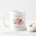 Watercolor Pink Floral Bridesmaid Name Coffee Mug<br><div class="desc">Watercolor Pink Blush Floral Bridesmaid Name Mug</div>