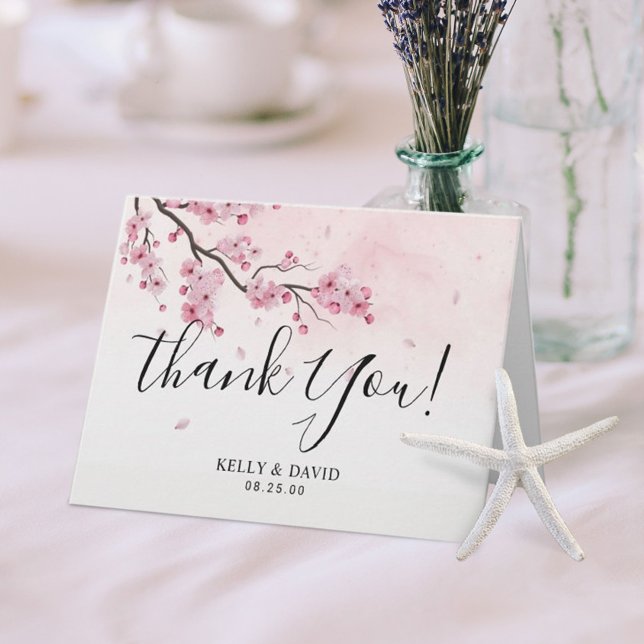 Watercolor Pink Floral Cherry Blossom Thank You Card (Creator Uploaded)