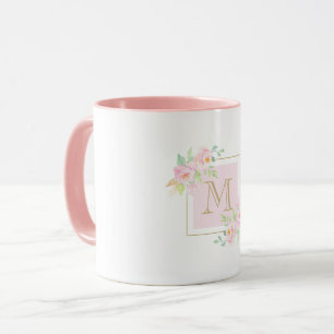 Watercolor Pink Floral Custom Monogram Coffee Mug