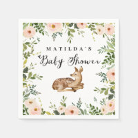 Watercolor pink floral deer woodland baby shower