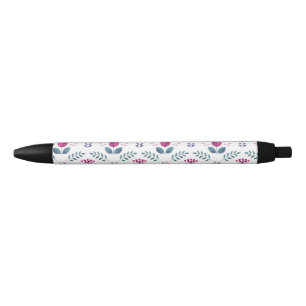 Watercolor Pink Floral design Black Ink Pen