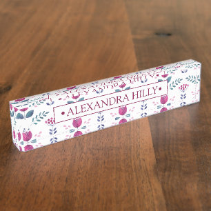 Watercolor Pink Floral design Nameplate
