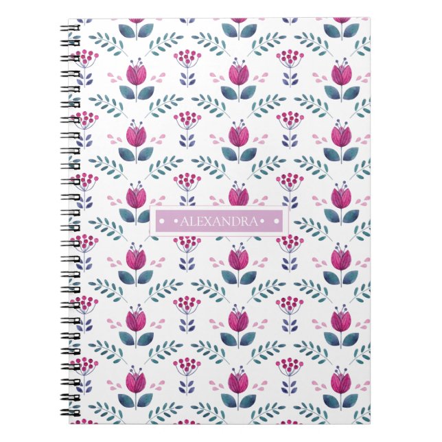 Watercolor Pink Floral design Notebook (Front)