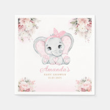 Watercolor pink floral Elephant girl baby shower 