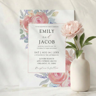 Watercolor Pink Floral Eucalyptus Wedding Invitation
