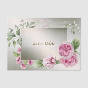 Watercolor Pink Floral Frame Shiny Bronze Elegant Tissue Paper