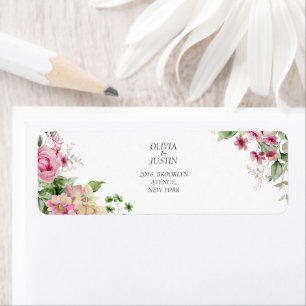 Watercolor Pink Floral Frame Wedding Return Address Label