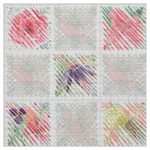 Watercolor pink floral fruit stylish chequered ros fabric