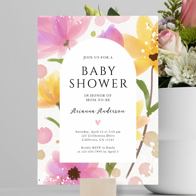 Watercolor Pink Floral Girl's Baby Shower  Invitation (Creator Uploaded)