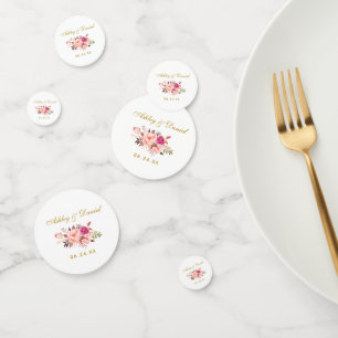 Watercolor Pink Floral Gold Wedding Confetti