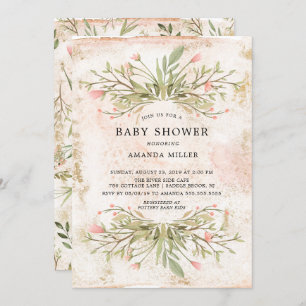 Watercolor Pink Floral & Greenery Baby Shower Invitation