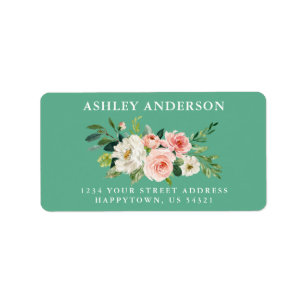 Watercolor Pink Floral Greenery Neo Mint Address Label