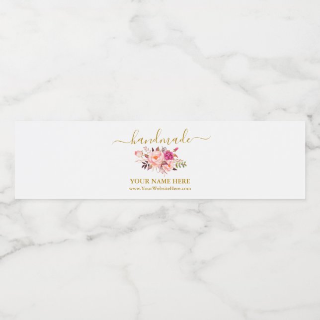 Watercolor Pink Floral Handmade Wraparound Label (Single Label)