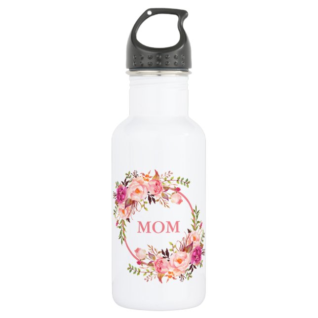 Watercolor Pink Floral Mum 532 Ml Water Bottle (Front)