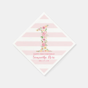 Watercolor Pink Floral One First Birthday Napkin