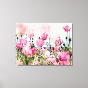 Watercolor Pink Floral Painting Canvas Print