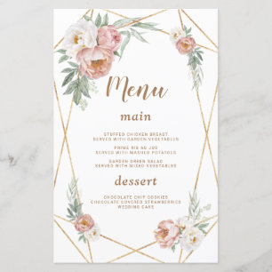 Watercolor Pink Floral Pampas Grass Wedding Menu