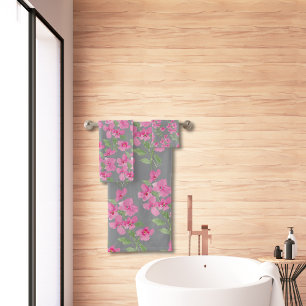 Watercolor Pink Floral Pattern Bath Towel Set