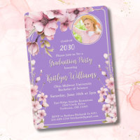 Watercolor Pink Floral Photo Graduation Party