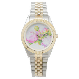 Watercolor pink floral pink peonies white floral watch