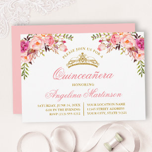 Watercolor Pink Floral Quinceanera Party Invitation