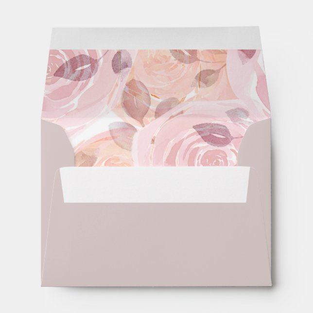 Watercolor Pink Floral Rose Wedding Envelope (Back (Bottom))