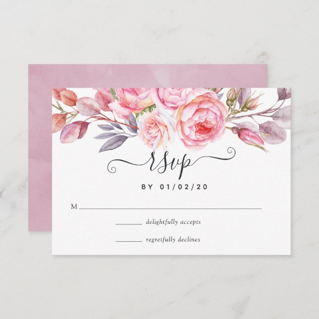 Watercolor Pink Floral RSVP Card (Front/Back)