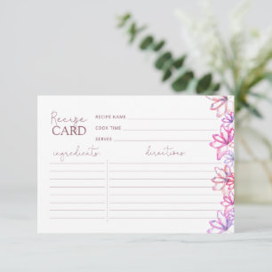 Watercolor Pink Floral Shower Recipe Card