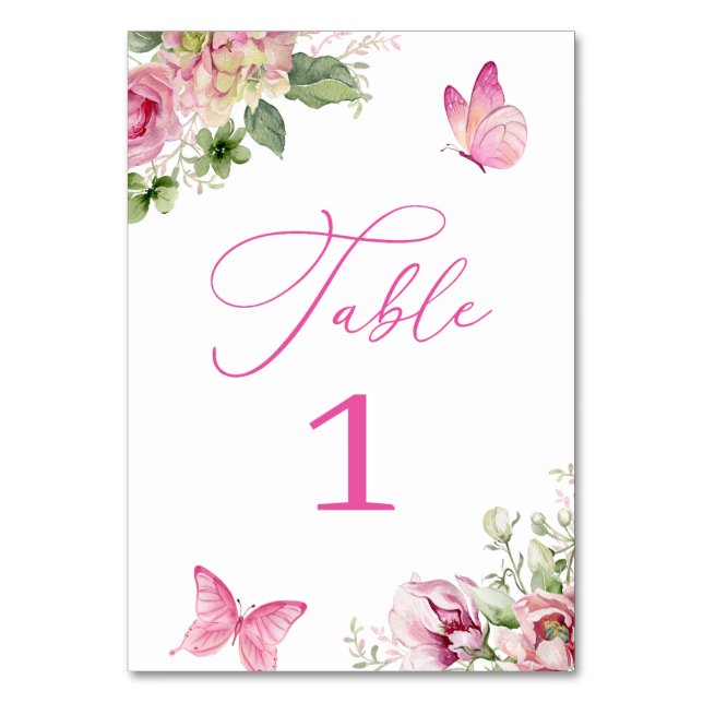 Watercolor Pink Floral Table Number (Front)