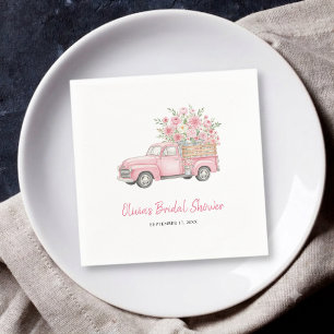 Watercolor Pink Floral Vintage Truck Bridal Shower Napkin