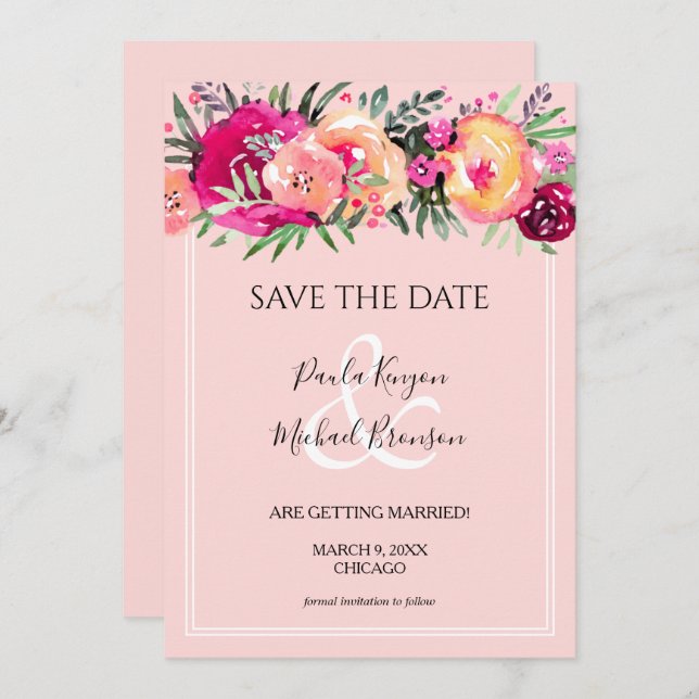 Watercolor Pink Floral Wedding (Front/Back)