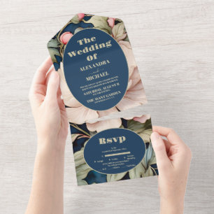 Watercolor Pink Floral  Wedding All In One Invitation