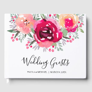 Watercolor Pink Floral Wedding Guest Book