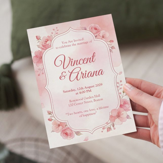 Watercolor Pink Floral Wedding Invitation (Creator Uploaded)