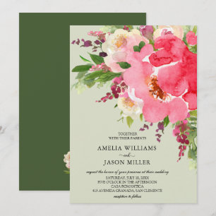 Watercolor Pink Floral Wedding Invitations