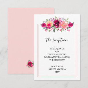 Watercolor Pink Floral Wedding Reception Enclosure Card