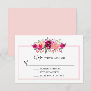 Watercolor Pink Floral Wedding RSVP Card