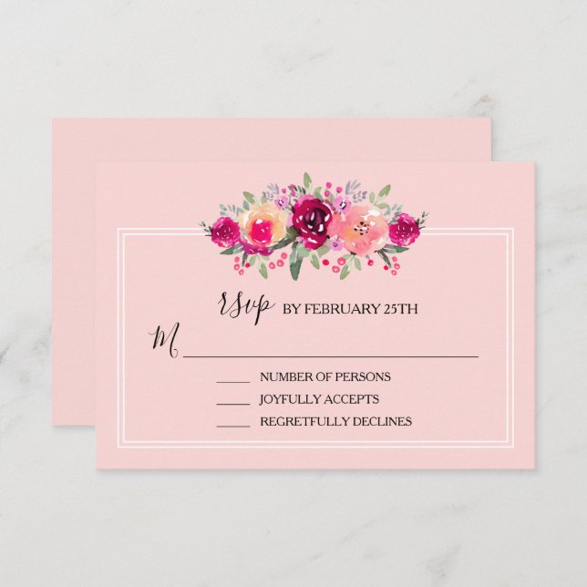 Watercolor Pink Floral Wedding RSVP Card (Front/Back)