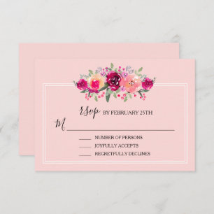 Watercolor Pink Floral Wedding RSVP Card