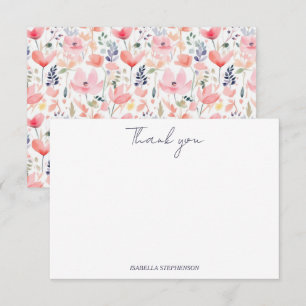 Watercolor Pink Floral Wildflower Thank You Card