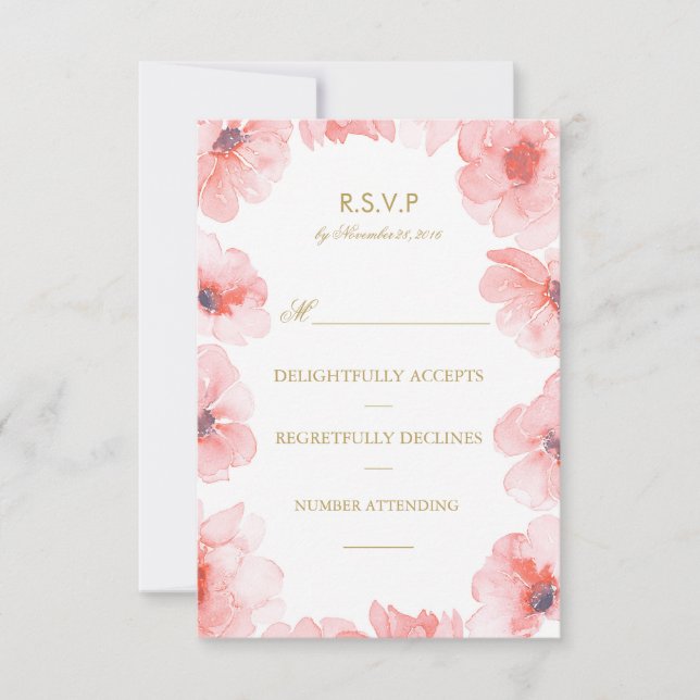 Watercolor Pink Floral Wreath Wedding Rsvp Card (Front)